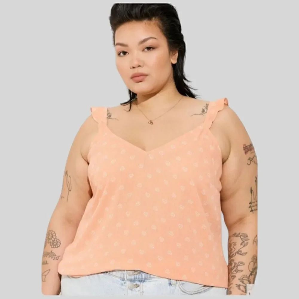1X 14W 16W Torrid Washable Crinkle Guaze Ruffle Strap Tank Orange Ditsy Floral